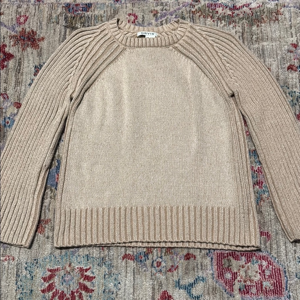 Orvis Cream Crew Neck Sweater with Ribbed Texture